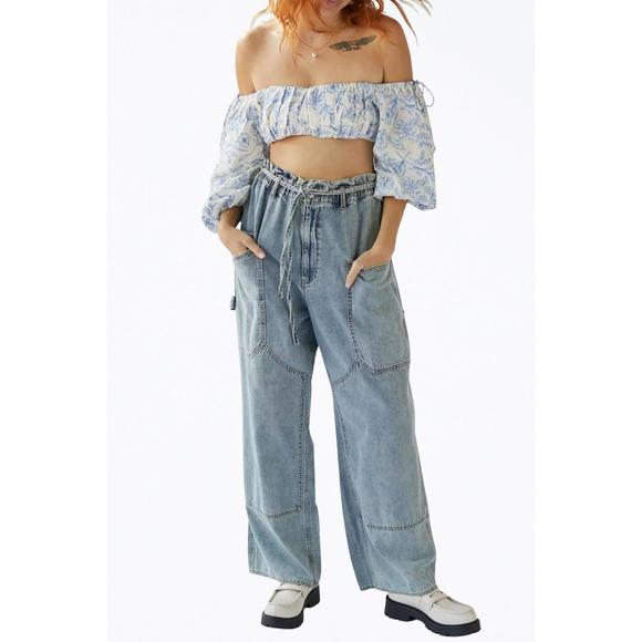NEW FOR LOVE & LEMONS maisie cropped floral-print top in blue - Picture 1 of 2
